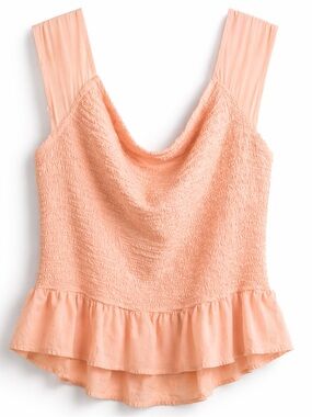 Candie’s Smocked Peplum Tank Top XL Peach Ruffle Hem Sleeveless Boho